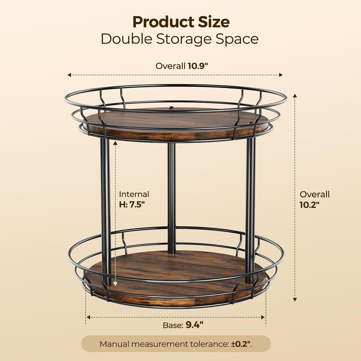 LAMU 2 Tier Lazy Susan Turntable Rotating Spice Rack Organizer for Cabinet | 10" 2-Tier Wooden Lazy Susan Smooth Spinning Revolving Seasoning Organizer for Kitchen Countertop Tabletop Pantry Coffee Bar