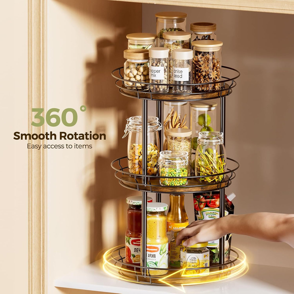 LAMU 2 Tier Lazy Susan Turntable Rotating Spice Rack Organizer for Cabinet | 10" 2-Tier Wooden Lazy Susan Smooth Spinning Revolving Seasoning Organizer for Kitchen Countertop Tabletop Pantry Coffee Bar