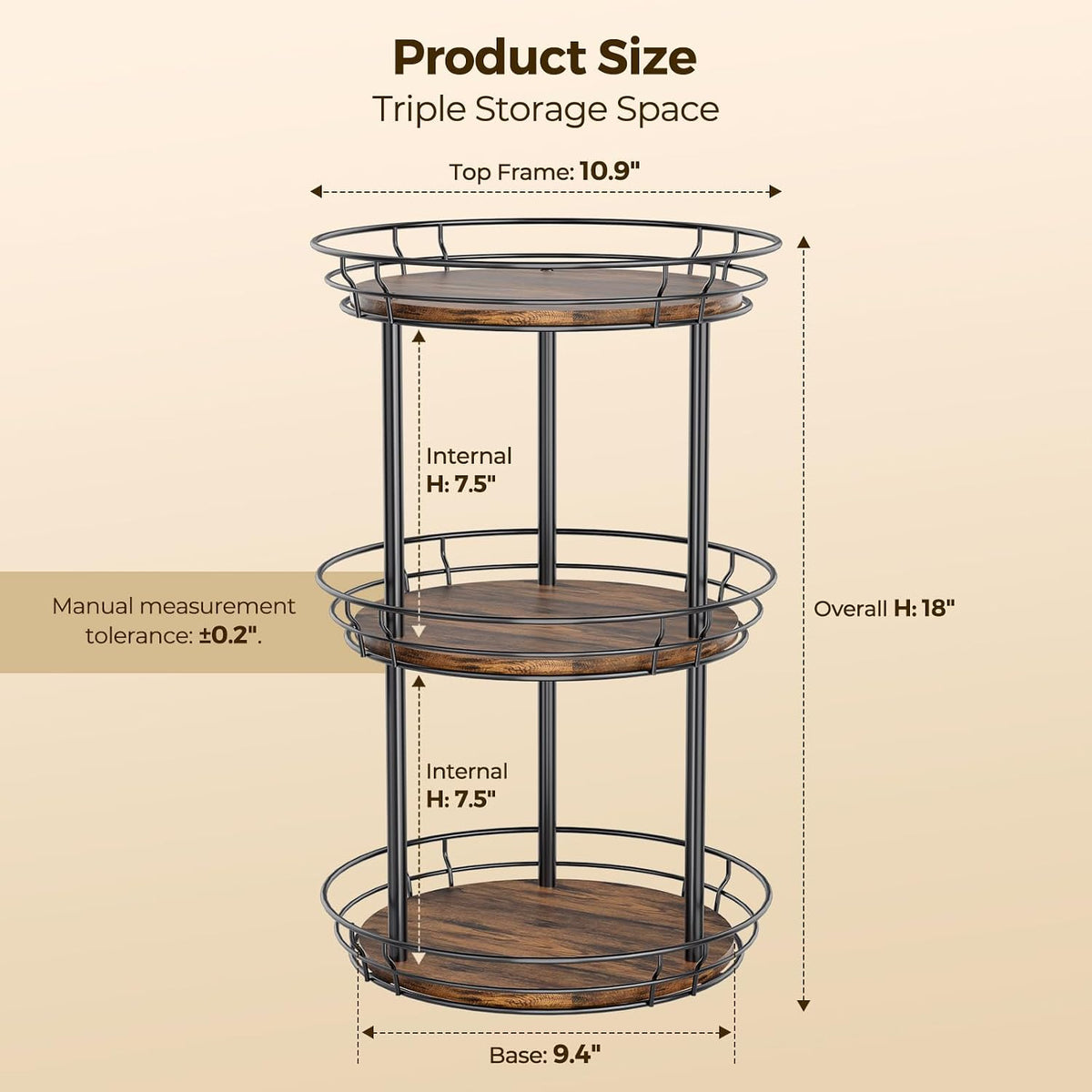 LAMU 2 Tier Lazy Susan Turntable Rotating Spice Rack Organizer for Cabinet | 10" 2-Tier Wooden Lazy Susan Smooth Spinning Revolving Seasoning Organizer for Kitchen Countertop Tabletop Pantry Coffee Bar