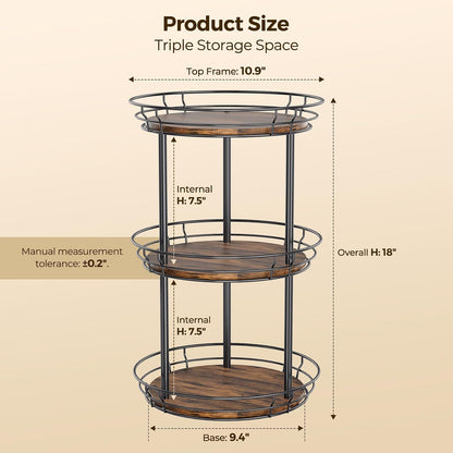 LAMU 2 Tier Lazy Susan Turntable Rotating Spice Rack Organizer for Cabinet | 10" 2-Tier Wooden Lazy Susan Smooth Spinning Revolving Seasoning Organizer for Kitchen Countertop Tabletop Pantry Coffee Bar