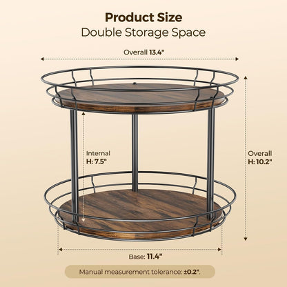 LAMU 2 Tier Lazy Susan Turntable Rotating Spice Rack Organizer for Cabinet | 10" 2-Tier Wooden Lazy Susan Smooth Spinning Revolving Seasoning Organizer for Kitchen Countertop Tabletop Pantry Coffee Bar