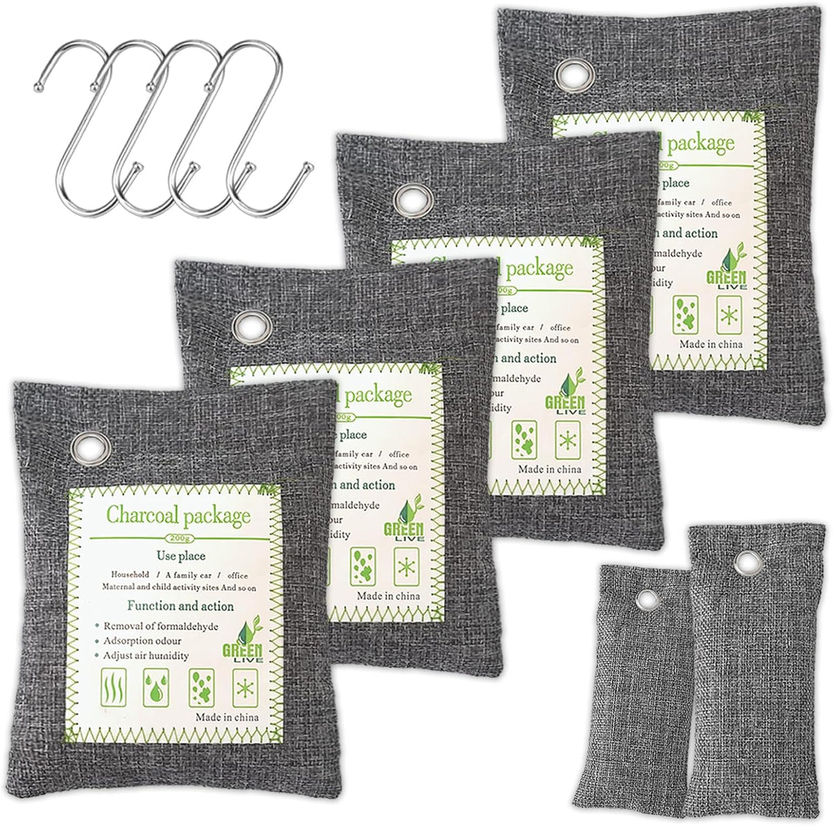 Activated Charcoal Odor Absorber, Bamboo Charcoal Air Purifying Bag.