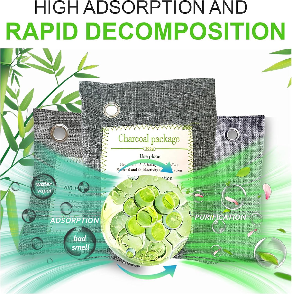 Activated Charcoal Odor Absorber, Bamboo Charcoal Air Purifying Bag.