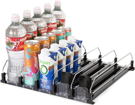 White Spring-Loaded Drink Dispenser for Fridge – Automatic Beverage Pusher Organizer for Cans & Bottles – Self-Facing Refrigerator Can Dispenser, Soda Organizer for Kitchen
