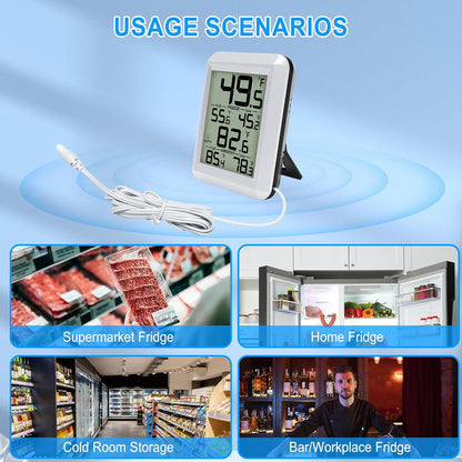 Refrigerator Thermometer, Waterproof Digital Fridge Freezer Room Thermometer Wired with Large LCD Display and Max/Min Record Function