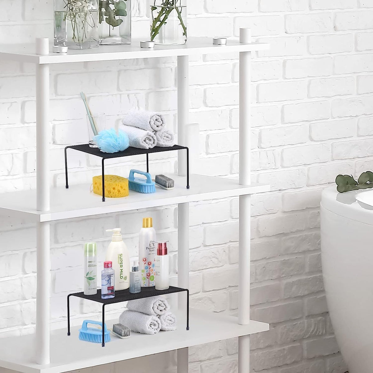 Set of 2 Mesh Kitchen Shelves Cabinet Storage Shelf Rack (13.1 x 10.2 Inch) ，Kitchen Bathroom Pantry Cupboard Desk Home Office, Fridge, Cabinet, Bathroom Cupboard (White)