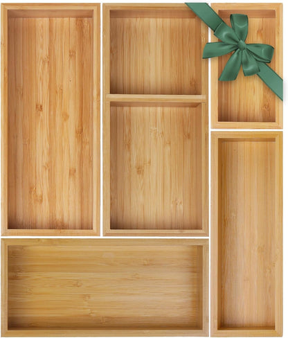 Bamboo Drawer Organizer Set, Individual Wood Storage Organizers
