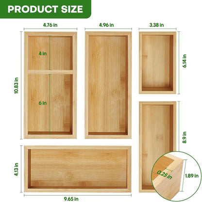 Bamboo Drawer Organizer Set, Individual Wood Storage Organizers