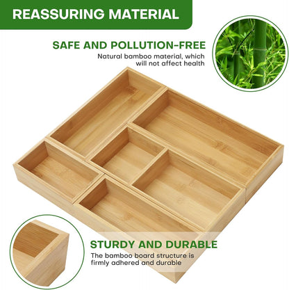 Bamboo Drawer Organizer Set, Individual Wood Storage Organizers