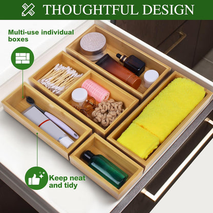 Bamboo Drawer Organizer Set, Individual Wood Storage Organizers