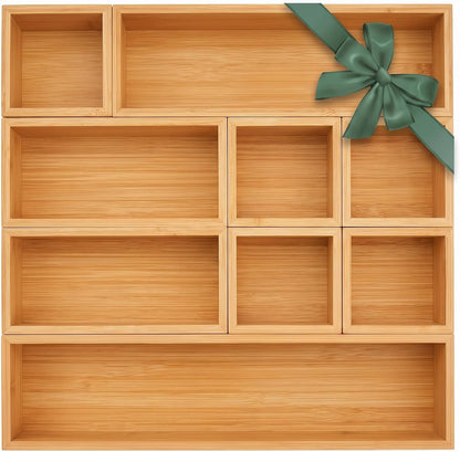 Bamboo Drawer Organizer Set, Individual Wood Storage Organizers