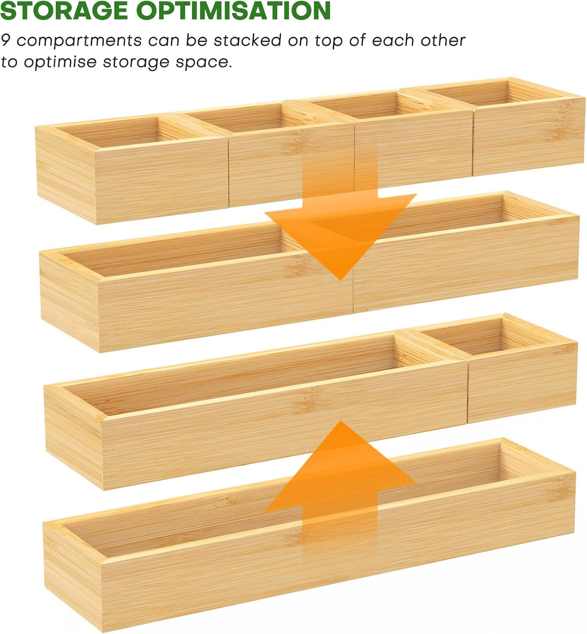 Bamboo Drawer Organizer Set, Individual Wood Storage Organizers