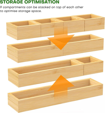 Bamboo Drawer Organizer Set, Individual Wood Storage Organizers