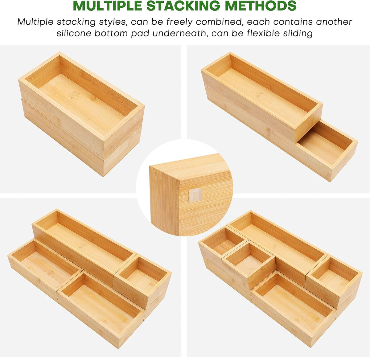 Bamboo Drawer Organizer Set, Individual Wood Storage Organizers