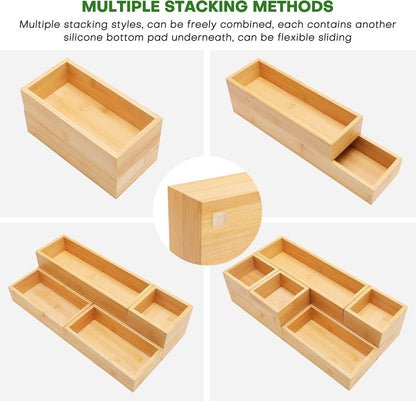 Bamboo Drawer Organizer Set, Individual Wood Storage Organizers