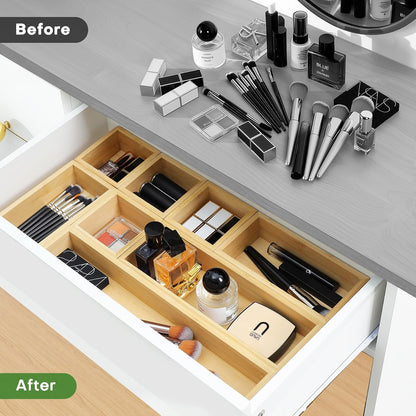 Bamboo Drawer Organizer Set, Individual Wood Storage Organizers