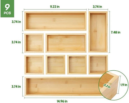 Bamboo Drawer Organizer Set, Individual Wood Storage Organizers
