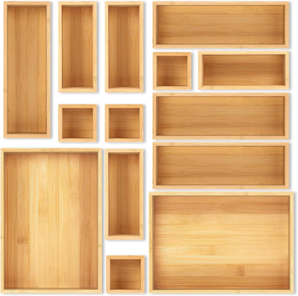 Bamboo Drawer Organizer Set, Individual Wood Storage Organizers