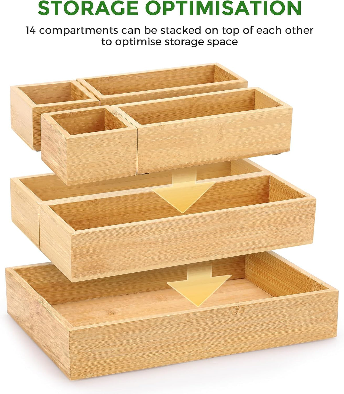 Bamboo Drawer Organizer Set, Individual Wood Storage Organizers