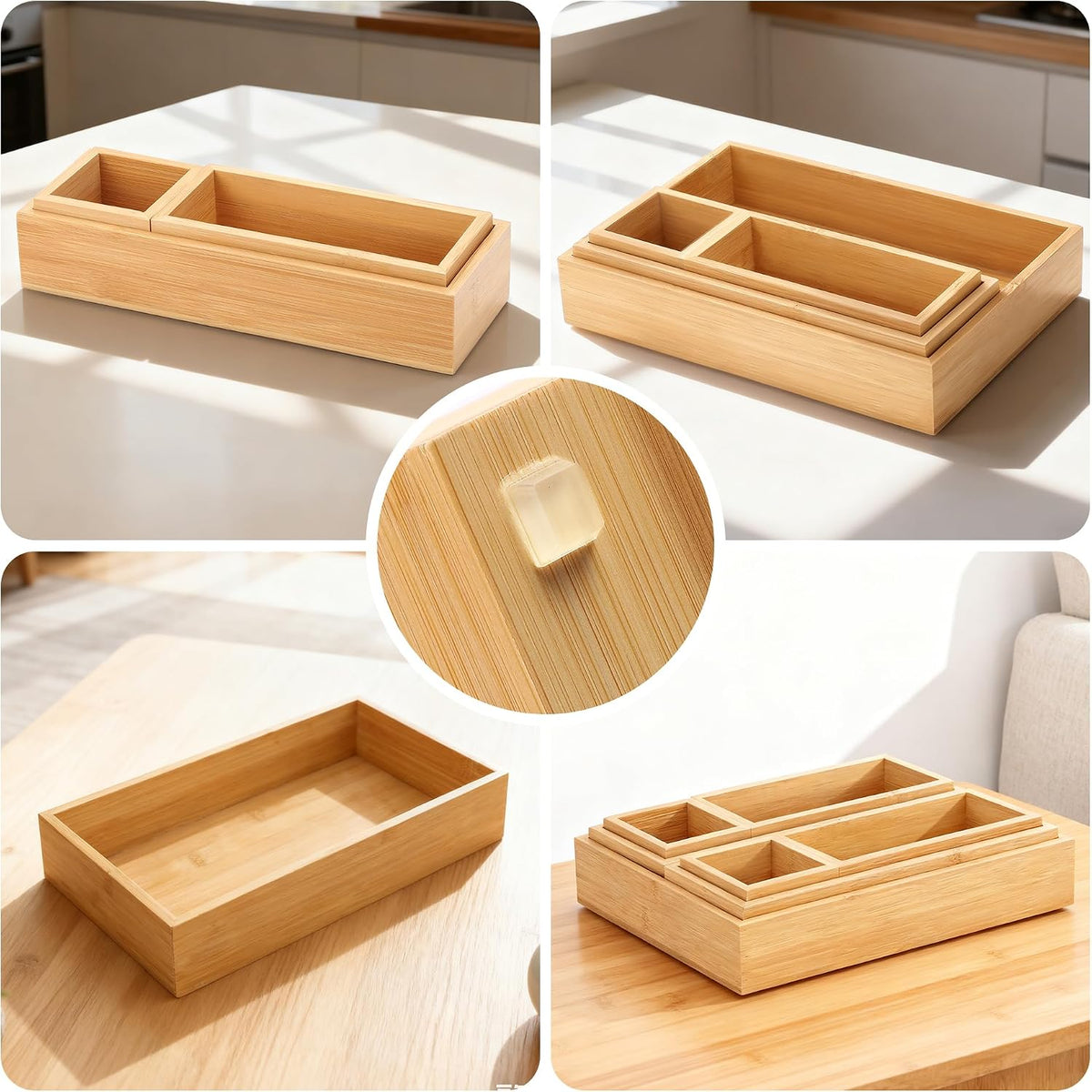 Bamboo Drawer Organizer Set, Individual Wood Storage Organizers