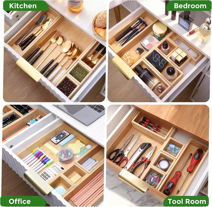 Bamboo Drawer Organizer Set, Individual Wood Storage Organizers