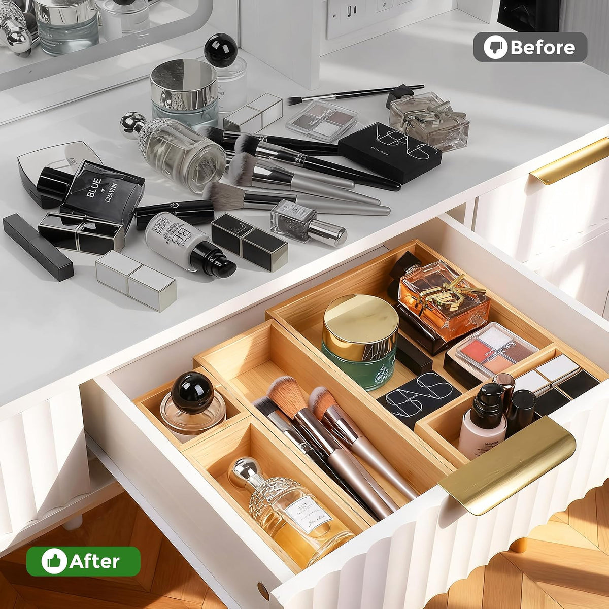 Bamboo Drawer Organizer Set, Individual Wood Storage Organizers