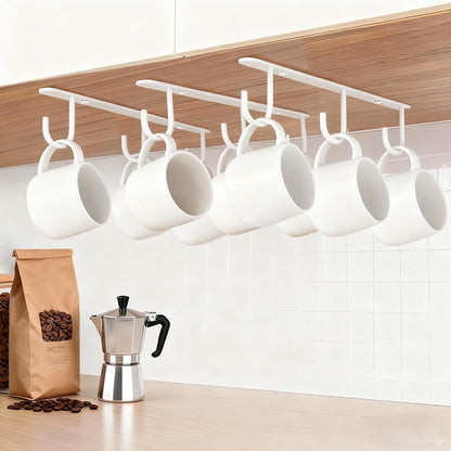3pcs Under Cabinet Mug Hooks,Adhesive/Screw 2 Ways Install Mug Holder,Coffee Cups Hook with 9 Hooks,Mug Organizion Rack for Displaying Mugs/Cups/Kitchen Utensils (Black)