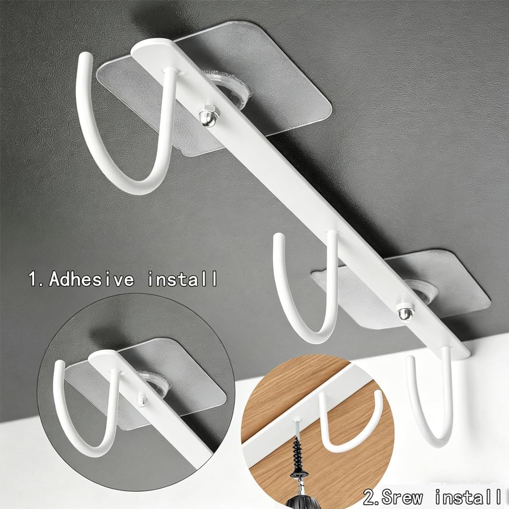 3pcs Under Cabinet Mug Hooks,Adhesive/Screw 2 Ways Install Mug Holder,Coffee Cups Hook with 9 Hooks,Mug Organizion Rack for Displaying Mugs/Cups/Kitchen Utensils (Black)