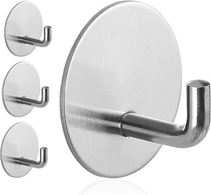 Adhesive Hooks Heavy Duty Waterproof in Shower Hooks for Hanging Loofah, Towels, Clothes, Robes for Bathroom Removable Adhesive Wall Hooks Door Hook Stainless Steel Black Stick on Hooks 4 Pcs