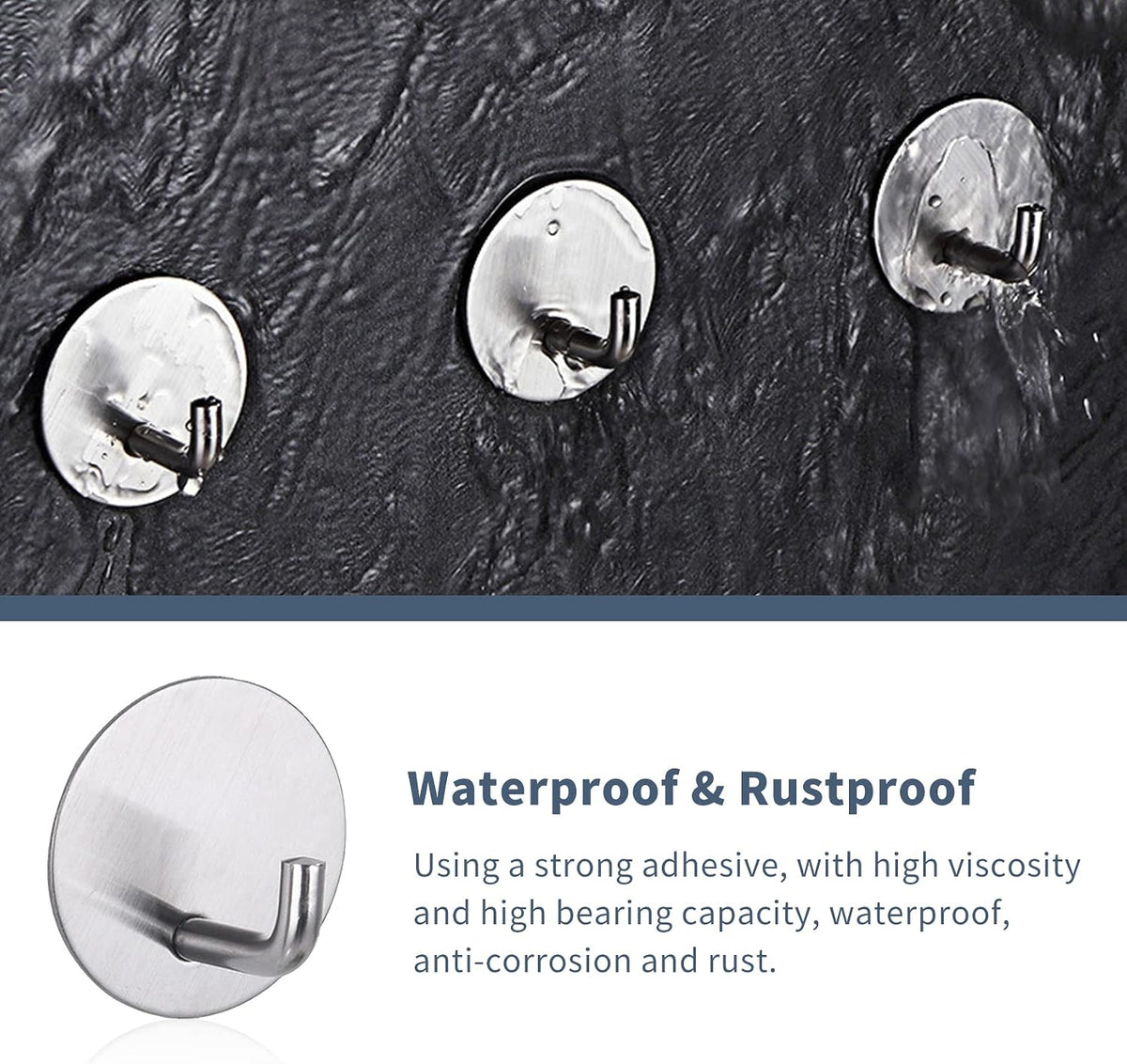 Adhesive Hooks Heavy Duty Waterproof in Shower Hooks for Hanging Loofah, Towels, Clothes, Robes for Bathroom Removable Adhesive Wall Hooks Door Hook Stainless Steel Black Stick on Hooks 4 Pcs