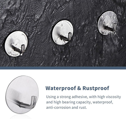 Adhesive Hooks Heavy Duty Waterproof in Shower Hooks for Hanging Loofah, Towels, Clothes, Robes for Bathroom Removable Adhesive Wall Hooks Door Hook Stainless Steel Black Stick on Hooks 4 Pcs