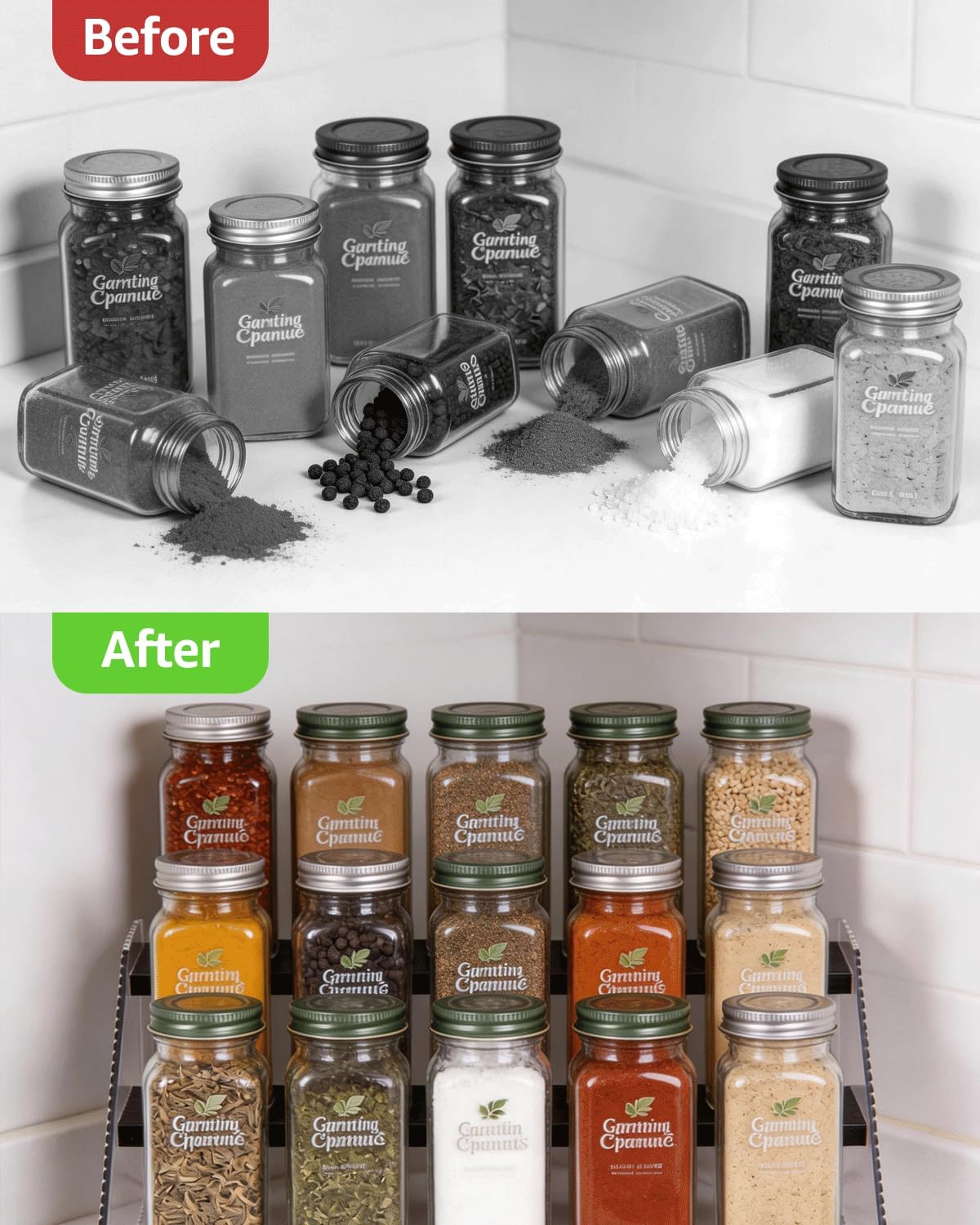 Tiered Spice Rack Organizer for Countertop & Cabinet, 3-Tier 12in Kitchen Seasoning Storage Shelf, Space Saving Standing Spice Organizer, Wooden & Acrylic, Rustic Brown