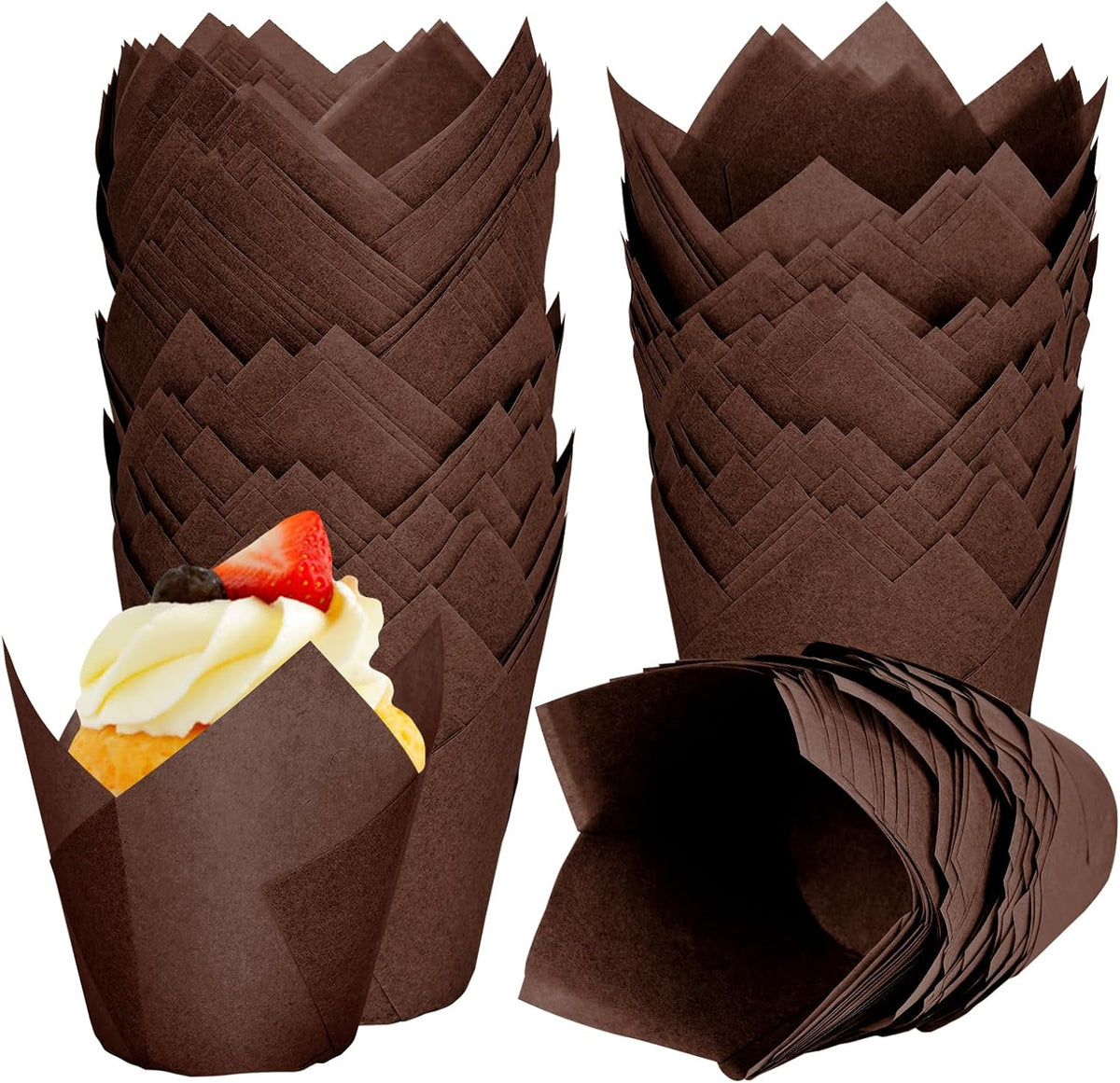 120 Counts Natural Tulip Cupcake Liners for Baking Cups, Food Grade Parchment Paper Muffin Liners Holders, Standard Tulip Cupcake Liners, Greaseproof Cup Cake Wrappers for Party, Christmas
