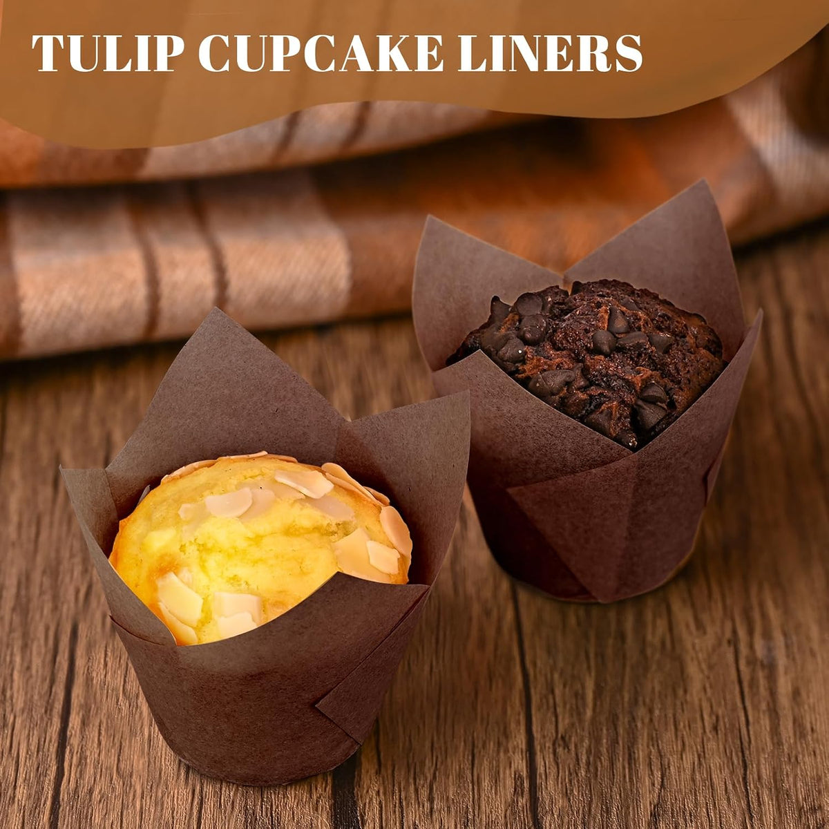 120 Counts Natural Tulip Cupcake Liners for Baking Cups, Food Grade Parchment Paper Muffin Liners Holders, Standard Tulip Cupcake Liners, Greaseproof Cup Cake Wrappers for Party, Christmas