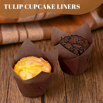 120 Counts Natural Tulip Cupcake Liners for Baking Cups, Food Grade Parchment Paper Muffin Liners Holders, Standard Tulip Cupcake Liners, Greaseproof Cup Cake Wrappers for Party, Christmas