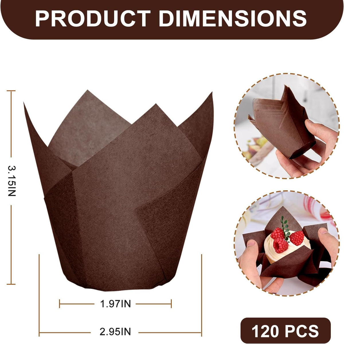 120 Counts Natural Tulip Cupcake Liners for Baking Cups, Food Grade Parchment Paper Muffin Liners Holders, Standard Tulip Cupcake Liners, Greaseproof Cup Cake Wrappers for Party, Christmas