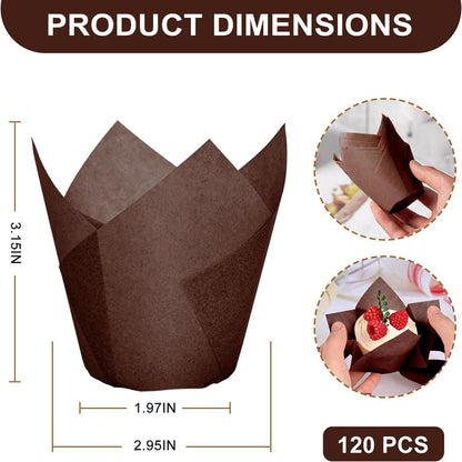 120 Counts Natural Tulip Cupcake Liners for Baking Cups, Food Grade Parchment Paper Muffin Liners Holders, Standard Tulip Cupcake Liners, Greaseproof Cup Cake Wrappers for Party, Christmas