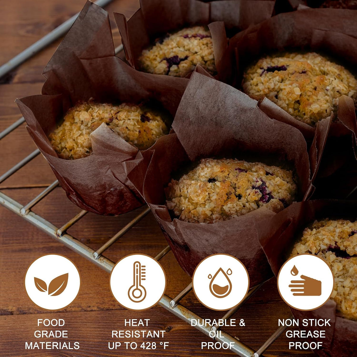 120 Counts Natural Tulip Cupcake Liners for Baking Cups, Food Grade Parchment Paper Muffin Liners Holders, Standard Tulip Cupcake Liners, Greaseproof Cup Cake Wrappers for Party, Christmas