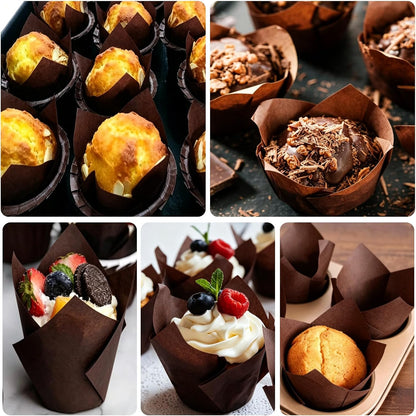 120 Counts Natural Tulip Cupcake Liners for Baking Cups, Food Grade Parchment Paper Muffin Liners Holders, Standard Tulip Cupcake Liners, Greaseproof Cup Cake Wrappers for Party, Christmas