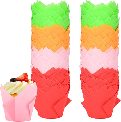 120 Counts Natural Tulip Cupcake Liners for Baking Cups, Food Grade Parchment Paper Muffin Liners Holders, Standard Tulip Cupcake Liners, Greaseproof Cup Cake Wrappers for Party, Christmas