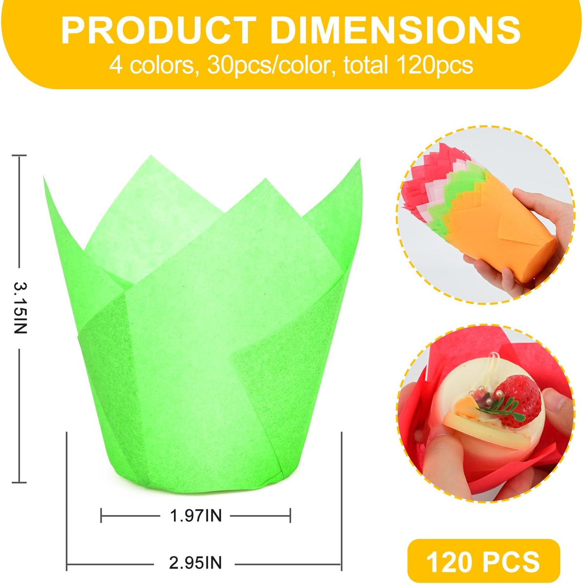 120 Counts Natural Tulip Cupcake Liners for Baking Cups, Food Grade Parchment Paper Muffin Liners Holders, Standard Tulip Cupcake Liners, Greaseproof Cup Cake Wrappers for Party, Christmas