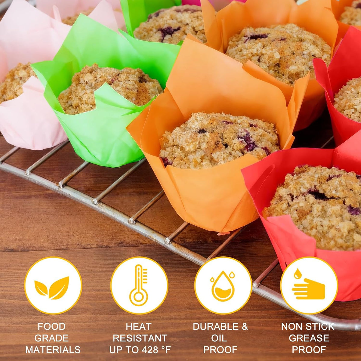 120 Counts Natural Tulip Cupcake Liners for Baking Cups, Food Grade Parchment Paper Muffin Liners Holders, Standard Tulip Cupcake Liners, Greaseproof Cup Cake Wrappers for Party, Christmas
