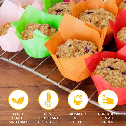 120 Counts Natural Tulip Cupcake Liners for Baking Cups, Food Grade Parchment Paper Muffin Liners Holders, Standard Tulip Cupcake Liners, Greaseproof Cup Cake Wrappers for Party, Christmas