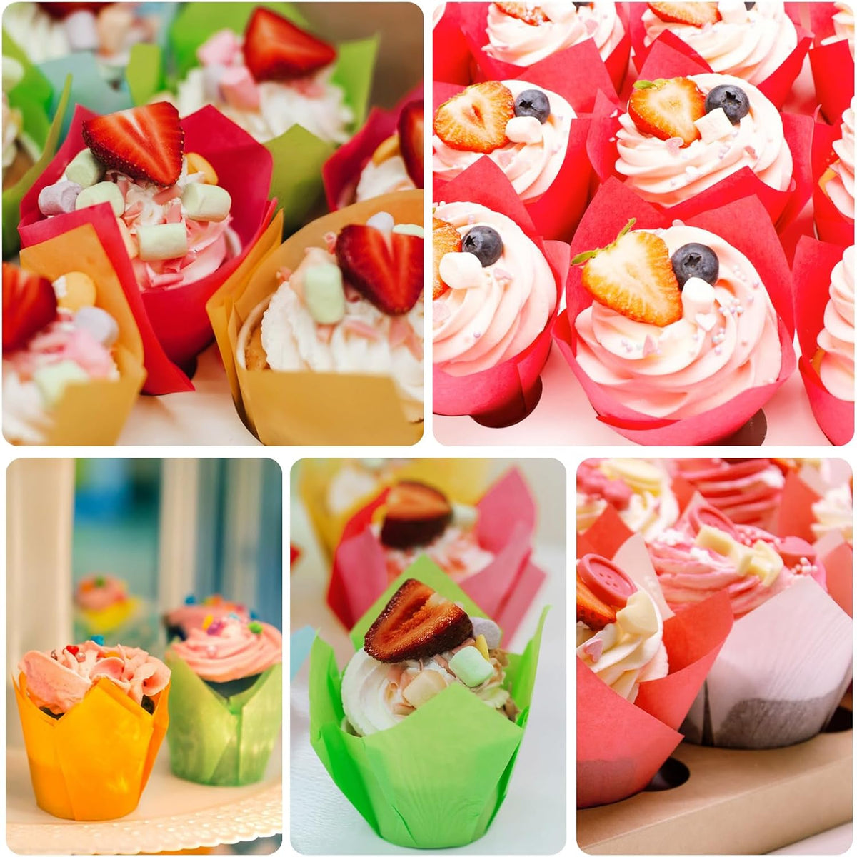 120 Counts Natural Tulip Cupcake Liners for Baking Cups, Food Grade Parchment Paper Muffin Liners Holders, Standard Tulip Cupcake Liners, Greaseproof Cup Cake Wrappers for Party, Christmas