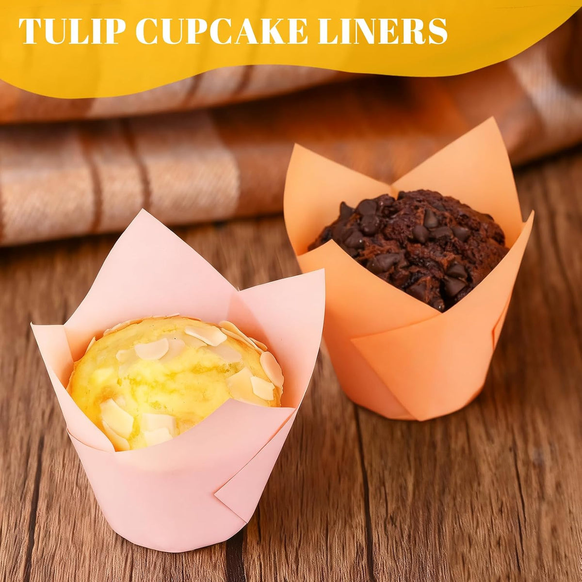 120 Counts Natural Tulip Cupcake Liners for Baking Cups, Food Grade Parchment Paper Muffin Liners Holders, Standard Tulip Cupcake Liners, Greaseproof Cup Cake Wrappers for Party, Christmas