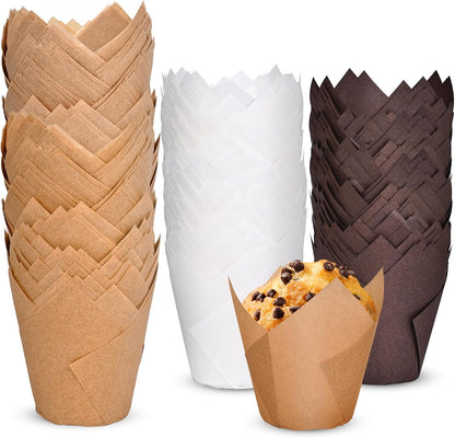 120 Counts Natural Tulip Cupcake Liners for Baking Cups, Food Grade Parchment Paper Muffin Liners Holders, Standard Tulip Cupcake Liners, Greaseproof Cup Cake Wrappers for Party, Christmas