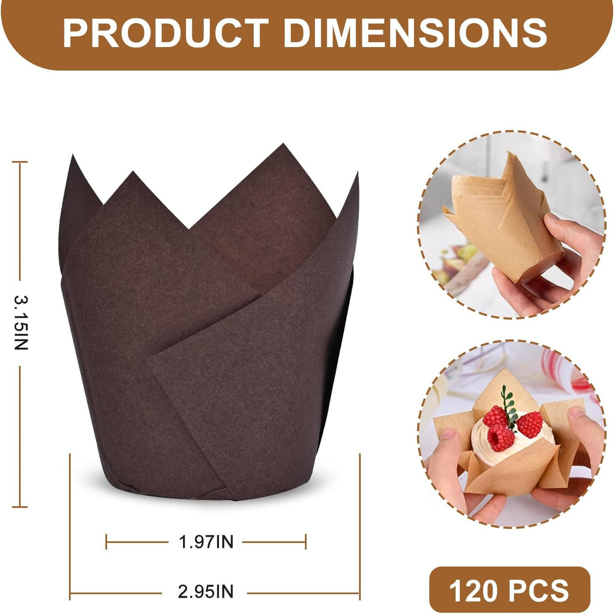 120 Counts Natural Tulip Cupcake Liners for Baking Cups, Food Grade Parchment Paper Muffin Liners Holders, Standard Tulip Cupcake Liners, Greaseproof Cup Cake Wrappers for Party, Christmas