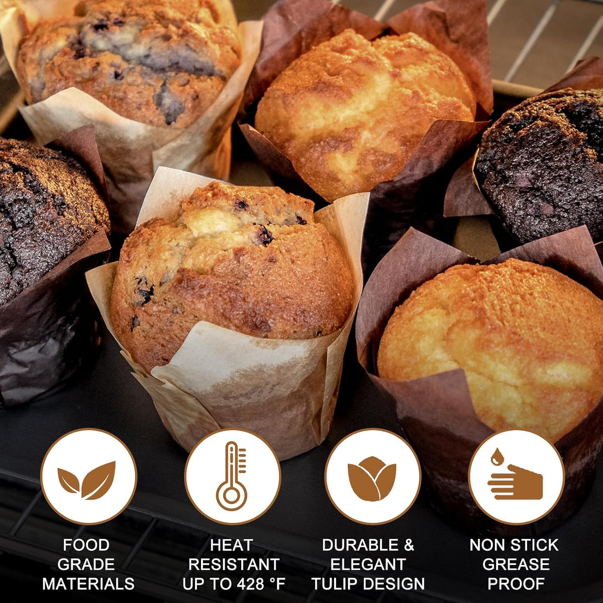 120 Counts Natural Tulip Cupcake Liners for Baking Cups, Food Grade Parchment Paper Muffin Liners Holders, Standard Tulip Cupcake Liners, Greaseproof Cup Cake Wrappers for Party, Christmas