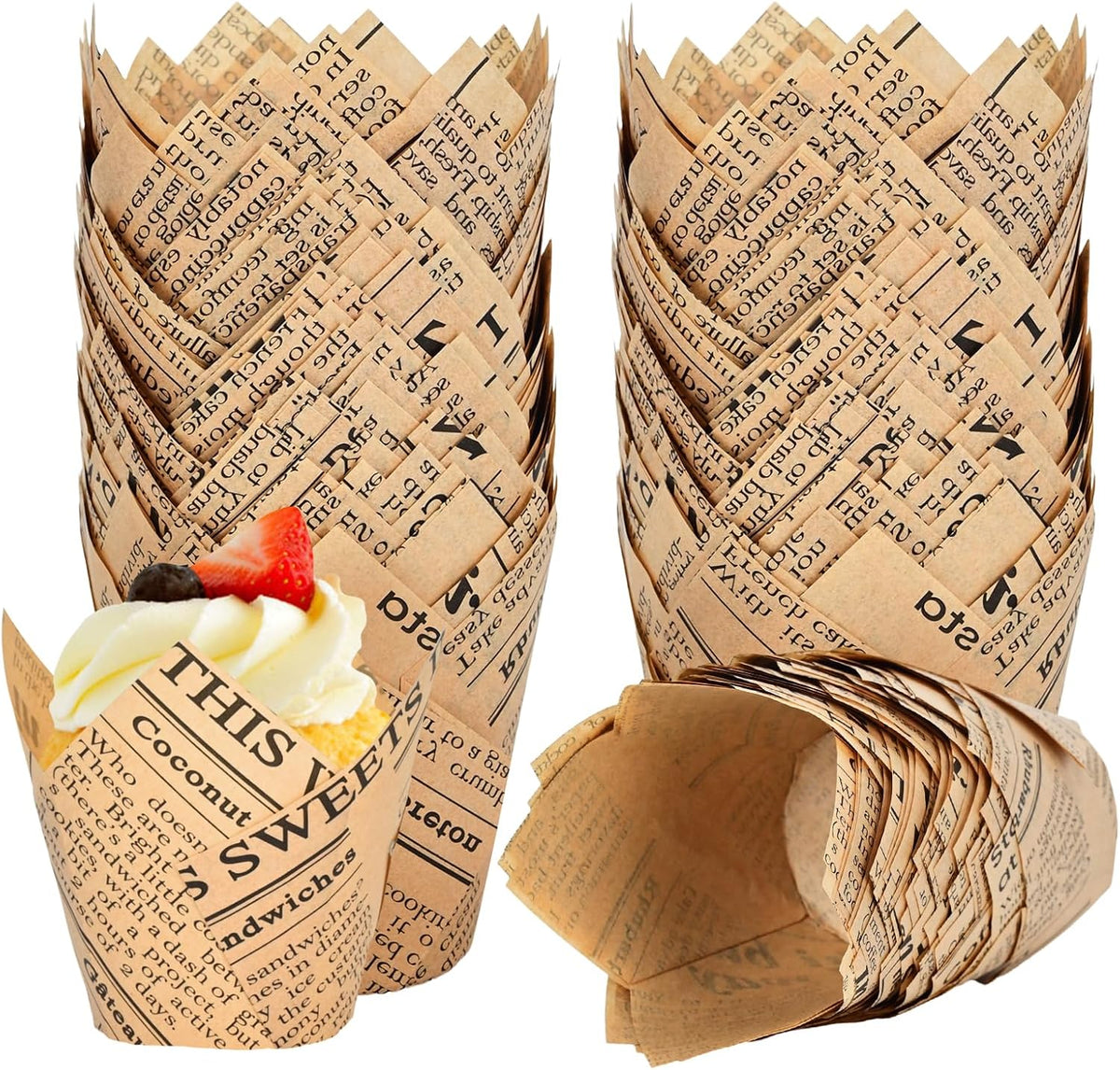120 Counts Natural Tulip Cupcake Liners for Baking Cups, Food Grade Parchment Paper Muffin Liners Holders, Standard Tulip Cupcake Liners, Greaseproof Cup Cake Wrappers for Party, Christmas
