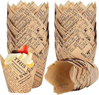 120 Counts Natural Tulip Cupcake Liners for Baking Cups, Food Grade Parchment Paper Muffin Liners Holders, Standard Tulip Cupcake Liners, Greaseproof Cup Cake Wrappers for Party, Christmas